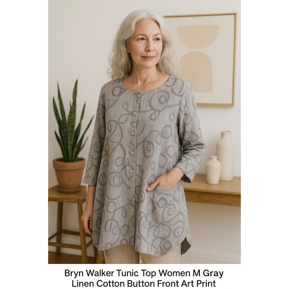 Bryn Walker Tunic Top Womens M Gray Oversized Linen Blend‎ Minimalist Lagenlook